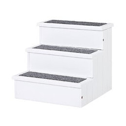 Escalier Pour Chien Animaux Rampe 3 Marches Revêtement Tapis Coffre Interne Rangement Blanc Gris