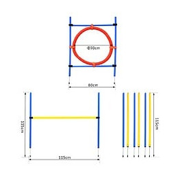 Agility Sport Pour Chiens Équipement Complet : 6 Poteaux Slalom, Obstacle, Anneau + Sac De Transport Bleu Jaune Rouge