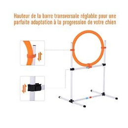 Agility Sport Pour Chiens Anneau D'agilité Et Obstacle 2 En 1 Avec Sac De Transport Plastique Blanc Orange