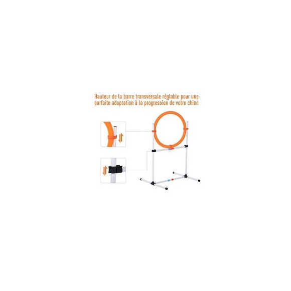 Agility Sport Pour Chiens Anneau D'agilité Et Obstacle 2 En 1 Avec Sac De Transport Plastique Blanc Orange