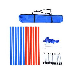Agility Sport Pour Chien Slalom - Slalom Pour Chien - Lot De 12 Poteaux + Ancrage Sol - Sac De Transport Inclus Rouge Bleu
