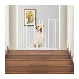 Barrière De Sécurité Longueur Réglable Dim. 72-107l X 76h Cm Sans Perçage Métal Plastique Blanc