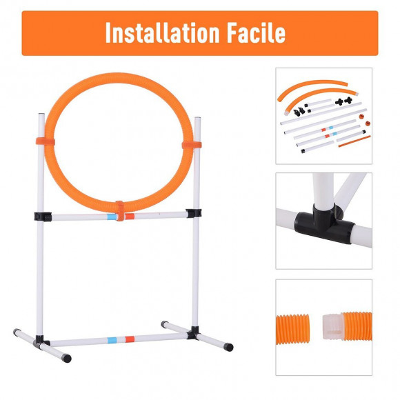 Agility Sport Pour Chiens Anneau D'agilité Et Obstacle 2 En 1 Avec Sac De Transport Plastique Blanc Orange