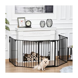 Barrière De Sécurité Parc Enclos Chien Modulable Pliable Porte Verrouillable Intégrée 300l Max. X 76h Cm Métal Pp Noir