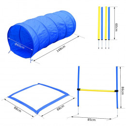 Agility Sport Pour Chiens Équipement Complet Obstacles, Tunnel, Slalom, Zone Repos + 2 Sacs De Transport Bleu Jaune