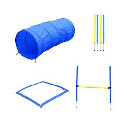 Agility Sport Pour Chiens Équipement Complet Obstacles, Tunnel, Slalom, Zone Repos + 2 Sacs De Transport Bleu Jaune