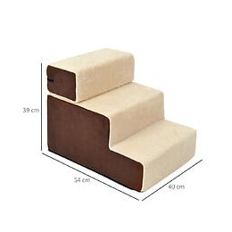 Escalier Pour Chien Animaux Rampe 2/3 Marches Déhoussable Dim. 54l X 40l X 39h Cm Mousse Haute Densité Tissu Peluche Courte M