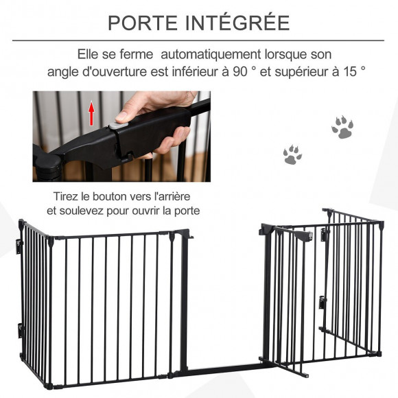 Barrière De Sécurité Parc Enclos Chien Modulable Pliable Porte Verrouillable Intégrée 300l Max. X 76h Cm Métal Pp Noir
