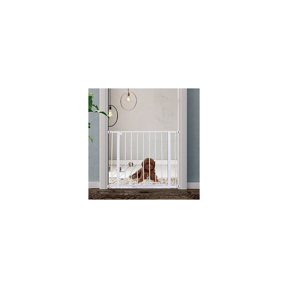 Barrière De Sécurité Longueur Réglable Dim. 72-82l X 76h Cm Sans Perçage Métal Plastique Blanc