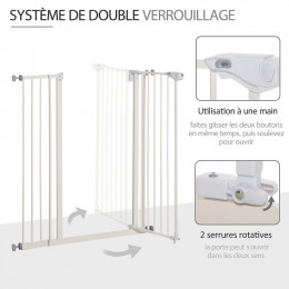 Barrière De Sécurité Longueur Réglable Dim. 74-84 Cm Ou 92-102 Cm Sans Perçage Métal Plastique Blanc