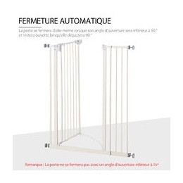 Barrière De Sécurité Longueur Réglable Dim. 74-84 Cm Ou 92-102 Cm Sans Perçage Métal Plastique Blanc