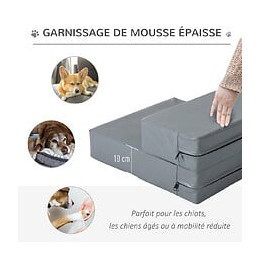 Escalier Coussin 2 En 1 Pour Chien Animaux Déhoussable Revêtement Revêtement Synthétique Gris