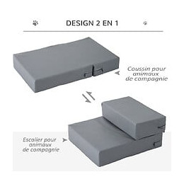 Escalier Coussin 2 En 1 Pour Chien Animaux Déhoussable Revêtement Revêtement Synthétique Gris