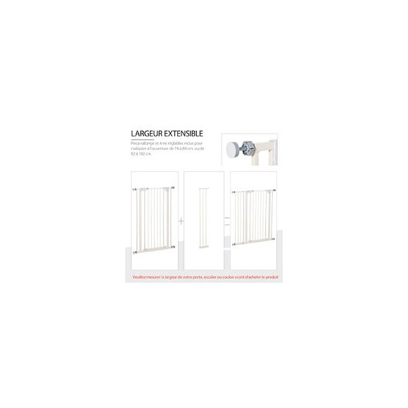 Barrière De Sécurité Longueur Réglable Dim. 74-84 Cm Ou 92-102 Cm Sans Perçage Métal Plastique Blanc