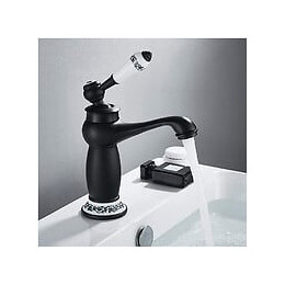 Mélangeur De Lavabo De Salle De Bain Noir Avec Détails En Céramique Vintage
