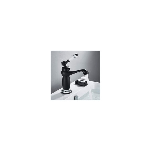 Mélangeur De Lavabo De Salle De Bain Noir Avec Détails En Céramique Vintage