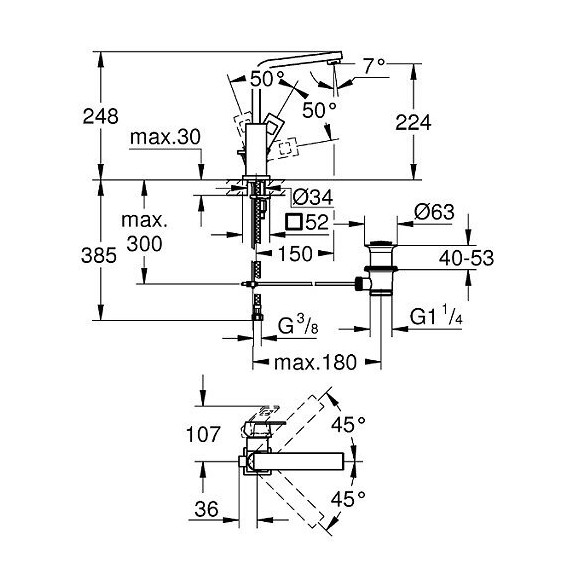 Mitigeur Lavabo Eurocube Taille L