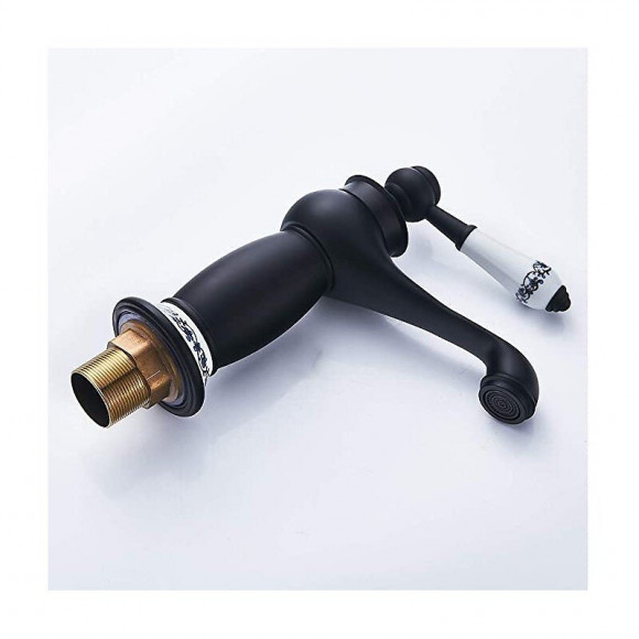 Mélangeur De Lavabo De Salle De Bain Noir Avec Détails En Céramique Vintage