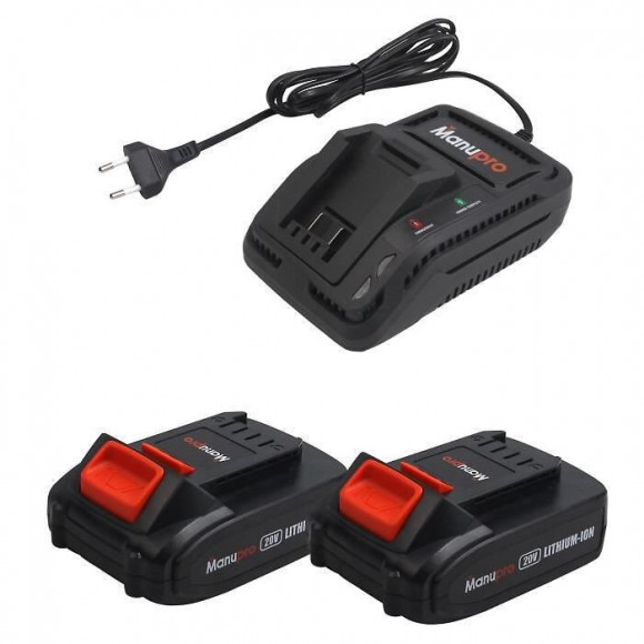 Manupro Coffret Perceuse Visseuse Sans Fil 20 V - 2 Batteries 2 Ah - 1 Chargeur Rapide - 2 Vitesses