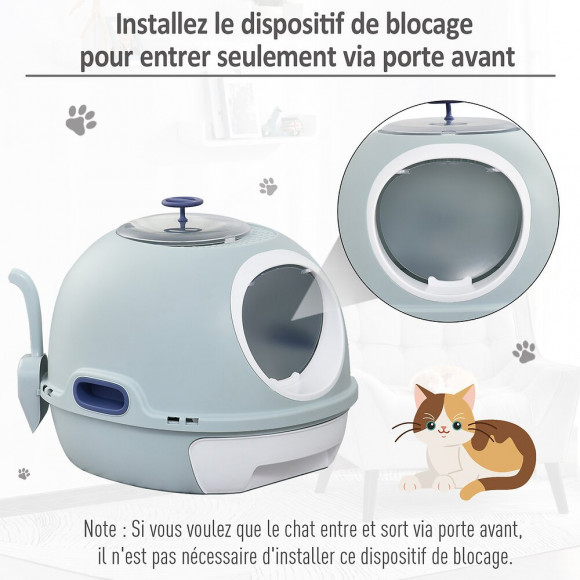 Maison De Toilette Portable Pour Chat Tiroir À Litière Coulissant Porte Battante Lucarne + Pelle Fournis Dim. 47l X 55l X 44h