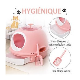 Maison De Toilette Portable Pour Chat Tiroir À Litière Coulissant Porte Battante Lucarne + Pelle Fournis Dim. 47l X 55l X 44h