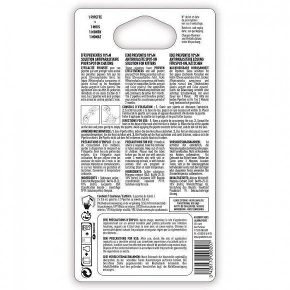 Vetocanis 2 Pipettes Anti-puces Et Anti-tiques - Pour Chaton - 2x 1 Mois De Protection