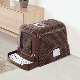 Maison De Toilette Pour Chat Tiroir À Litière Coulissant Porte Battante Filtre Odeur + Pelle Fournis 54l X 42l X 41h Cm Choco