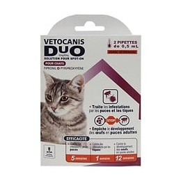 Vetocanis Pipettes Anti-puces Et Anti-tiques Duo - 2 Pipettes Pour 5 Semaines De Protection - Pour Chat