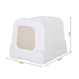 Maison De Toilette Pour Chat Tiroir À Litière Coulissant Porte Battante Filtre Odeur + Pelle Fournis 54l X 42l X 41h Cm Blanc