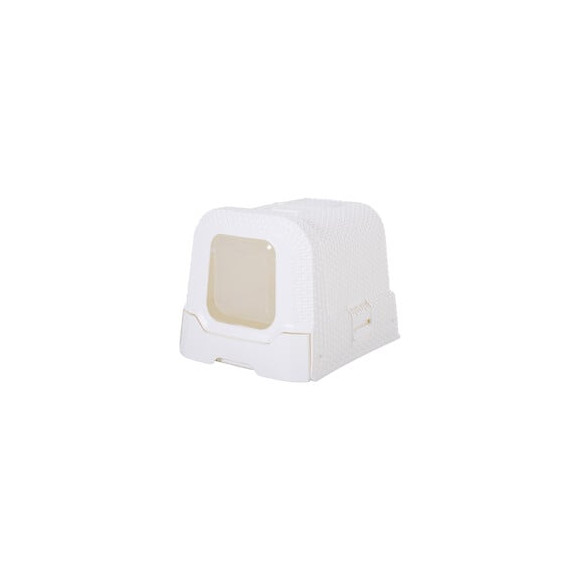 Maison De Toilette Pour Chat Tiroir À Litière Coulissant Porte Battante Filtre Odeur + Pelle Fournis 54l X 42l X 41h Cm Blanc