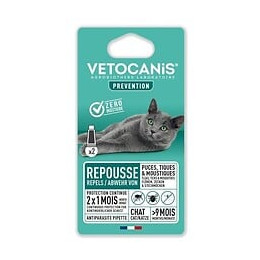 Vetocanis 2 Pipettes Anti-puces Et Anti-tiques - Pour Chat - 2x 1 Mois De Protection