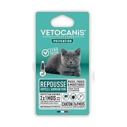 Vetocanis 2 Pipettes Anti-puces Et Anti-tiques - Pour Chaton - 2x 1 Mois De Protection