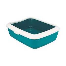 Trixie Bac A Litiere Classic - 37 X 15 X 47 Cm - Avec Rebord - Bleu Petrole Et Blanc - Pour Chat