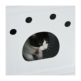 Maison De Toilette Pour Chat Design Porte Entrée Patte Chat 2 Mdf Blanc