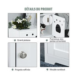 Maison De Toilette Pour Chat Design Porte Entrée Patte Chat 2 Mdf Blanc