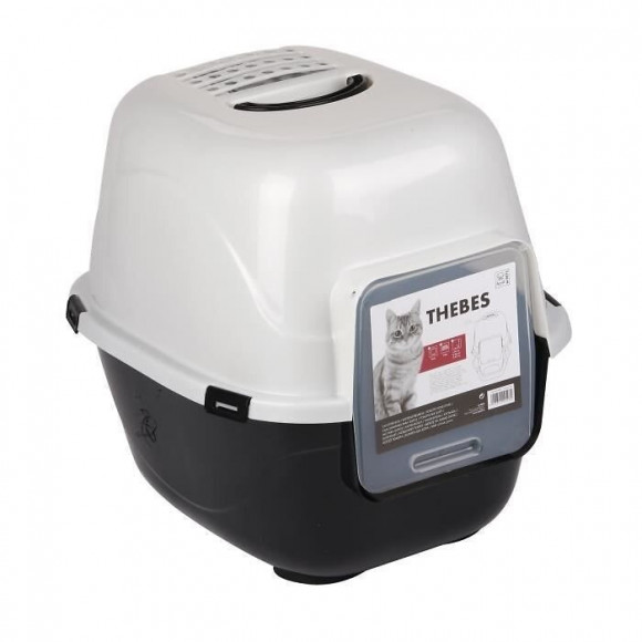 Mpets Maison De Toilette Thebes - 62x53x58 Cm - Noir Et Blanc - Pour Chat
