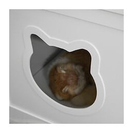 Maison De Toilette Pour Chat Design Entrée Tête Chat 2 Portes Rangement Latéral Et Plateau Mdf Blanc