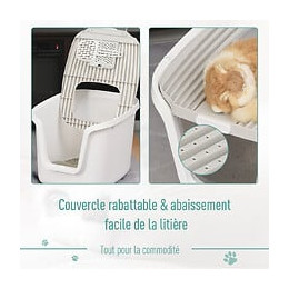 Maison De Toilette Pour Chat - Bac À Litière Chat - Double Porte Battante Et Supérieure - Filtre Odeur + Pelle Fournis - Bla