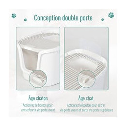 Maison De Toilette Pour Chat - Bac À Litière Chat - Double Porte Battante Et Supérieure - Filtre Odeur + Pelle Fournis - Bla