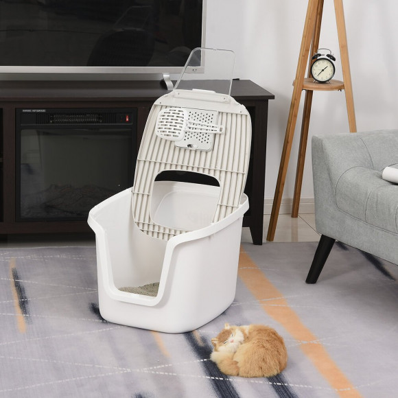 Maison De Toilette Pour Chat - Bac À Litière Chat - Double Porte Battante Et Supérieure - Filtre Odeur + Pelle Fournis - Bla