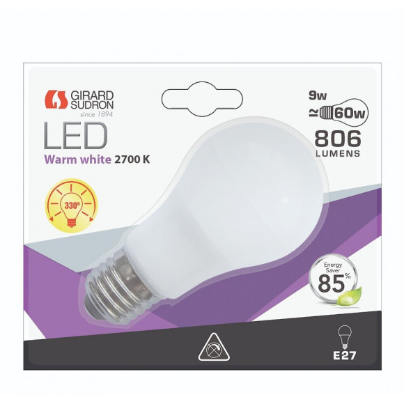 Ampoule Standard A60 Led 330° 9w E27 2700k 806lm