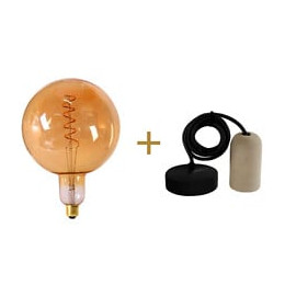 Kit: Ampoule Filament Torsadé Led + Suspension Béton