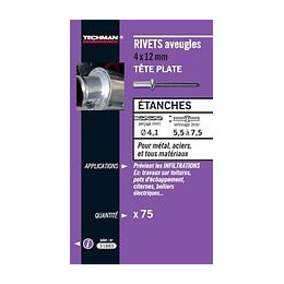 75 Rivets Étanches Alu/acier (tête Plate) Ø 4 X 10 Mm