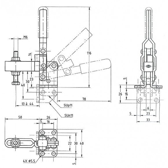 Sauterelle À Serrage Et Levier Verticaux 13 À 44 Mm