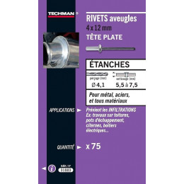 75 Rivets Étanches Alu/acier (tête Plate) Ø 4 X 10 Mm