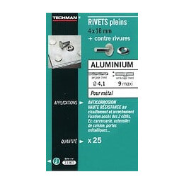 25 Rivets Pleins Alu Ø 4 X 16 Mm