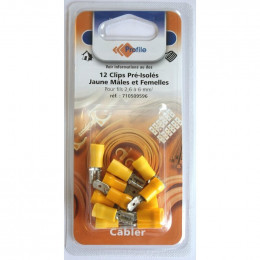 12 Cosses Clips Pré-isolées Jaunes Mâles + Femelles