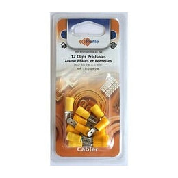 12 Cosses Clips Pré-isolées Jaunes Mâles + Femelles