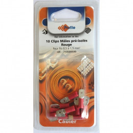 10 Cosses Clips Pré-isolées Mâles Rouges