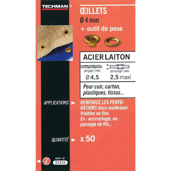 25 Oeillets Laiton Ø 8 Mm Avec Outil De Pose